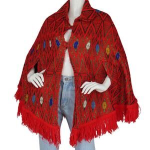 70s Vintage Folk Ethnic Boho Festival Hippie Guatemala Cloak Wrap Poncho Cape